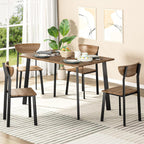 furlinkhm Kitchen Dining Table Set for 4, Modern Rectangular 5 Piece Dining Room Table and Chairs Set, Brown Wooden Metal Table Set for Family Dinner, Party, Afternoon Tea and Work (Curved Moon)