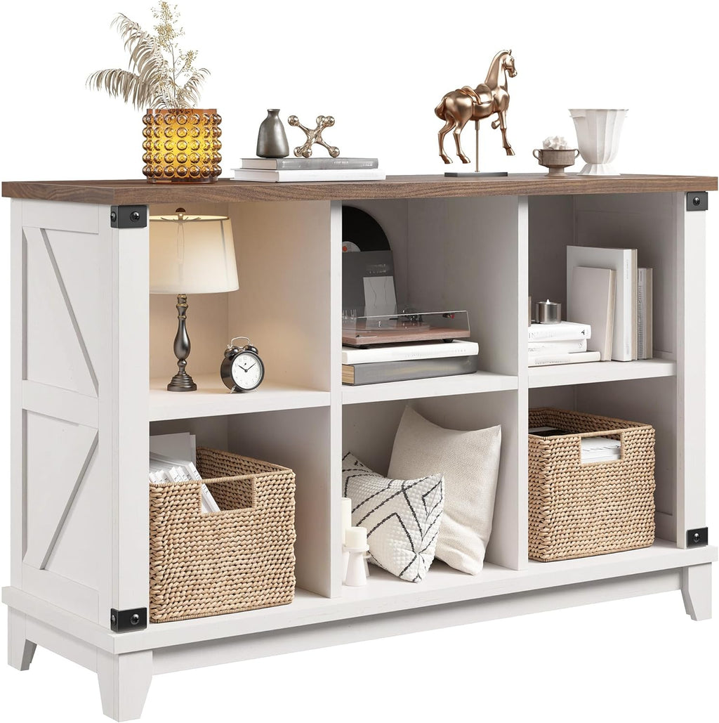 EnHomee Farmhouse 6-Cube Storage Organizer for Living Room, White
