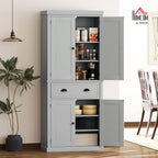 HOMCOM 72.5" Kitchen Pantry Cabinet, Traditional Freestanding Storage Cabinet with 4 Doors, Drawer and 3 Adjustable Shelves for Dining Room, Gray