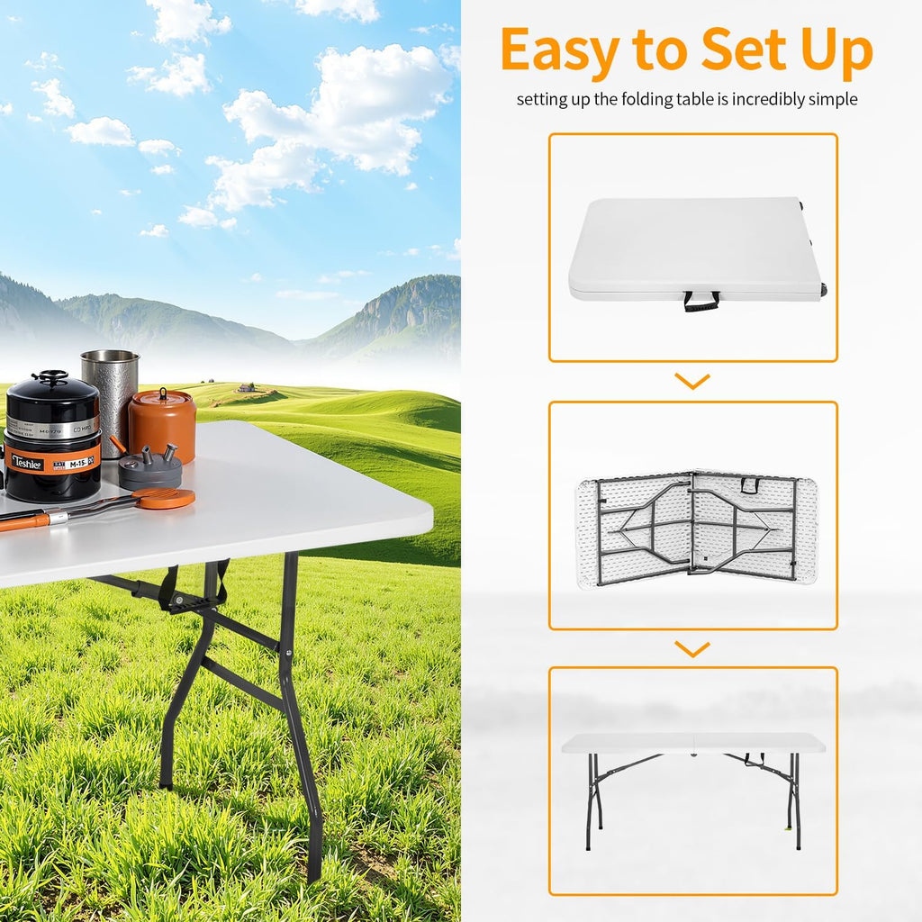 PayLessHere Folding Tables 6ft Plastic Half Portable Foldable Table for Parties Wedding BBQ Camping, White 6 FT