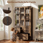 80" Modular Kitchen Pantry Cabinet, 2-in-1 Freestanding Tall Pantry Cabinet with Glass Doors & Adjustable Shelves, Large Hutch Storage Cabinet for Kitchen & Living Room (2, Cracked Oak, AB)