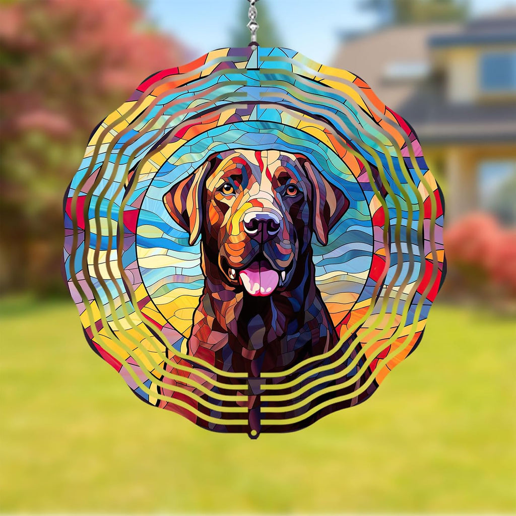 Labrador Retriever Wind Spinner Pet Dog Memorial Gifts 3D Metal Kinetic Hanging Wind Sculpture Spinners for Yard and Garden Indoor Outdoor Window Garden Decoration 8 Inch (Labrador Retriever 1)
