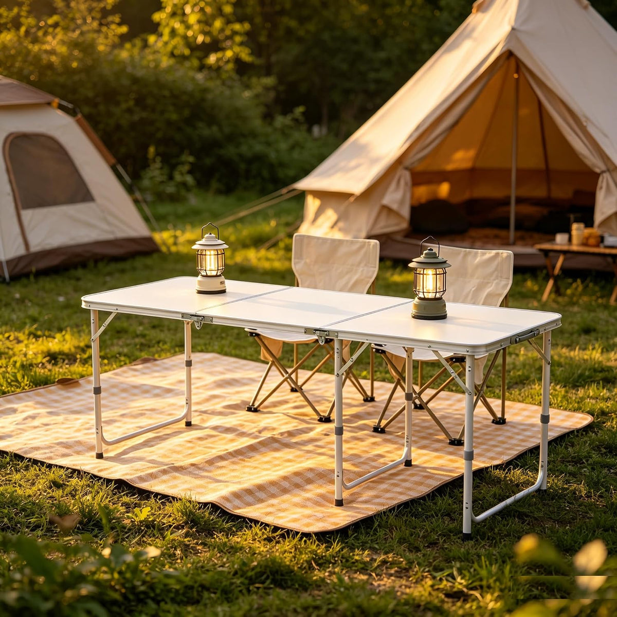 6FT Folding Dining Table, Portable Aluminum Picnic Table with Adjustable Height, Foldable Lightweight Collapsible Camp Table Desk with Carrying Handle for Indoor Outdoor Activities Events