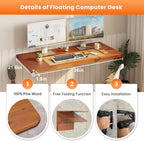 IAE Floating Wall Mounted Folding Table Desk with Pine Wood,36" x 22" Folding Workbench,Fold Down wall Mounted Foldable Table with Shelf Brackets,Laundry Folding Table for Apartment,Home,Kitchen,Teak