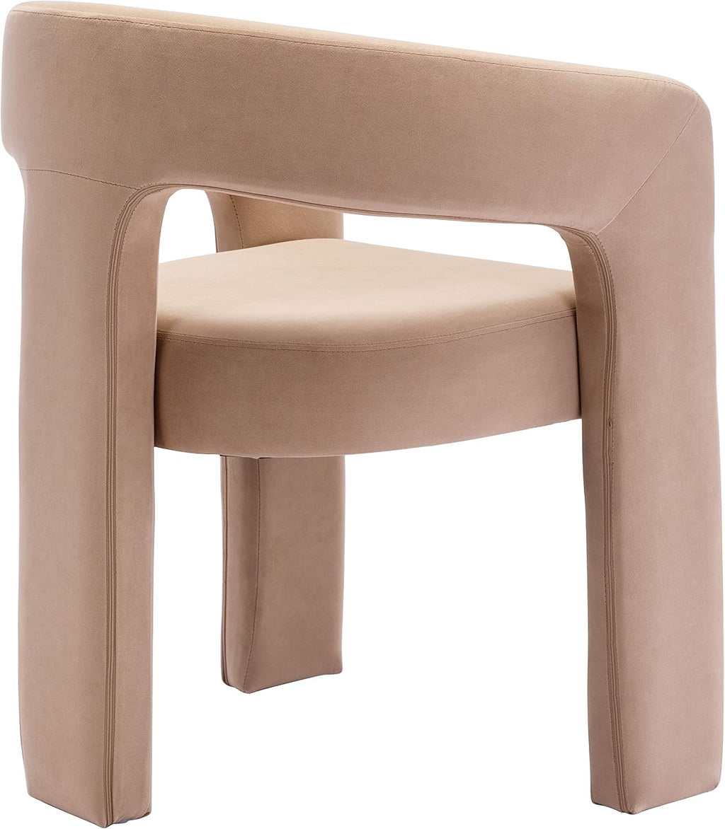 RIVOVA Modern Barrel Dining Chairs Set of 2 Upholstered Velvet Accent Side Chair with Arms Comfy Makeup Vanity Chairs, Dining Living Room Kitchen Chairs Armchairs, Khaki