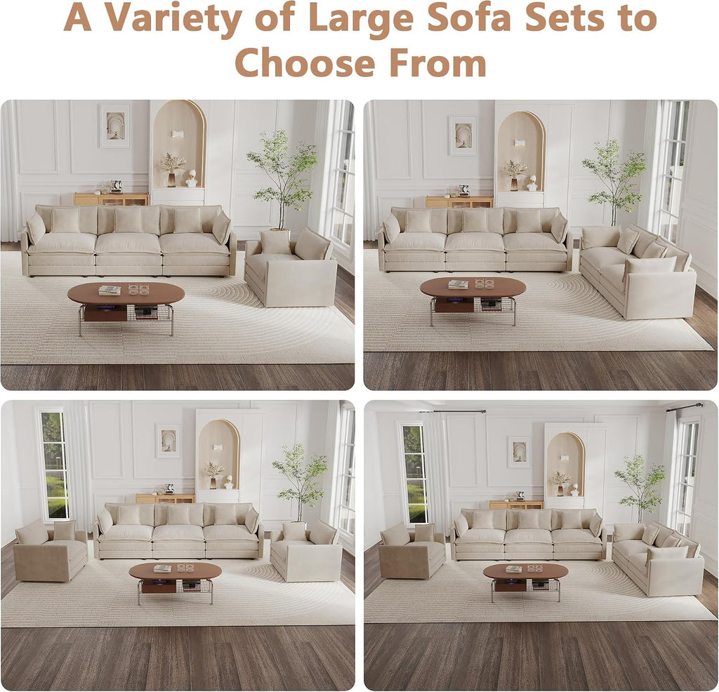 mikibama Luxury Oversized 3 Piece Sofa Set, 2 Pieces of 2 Seater and 1 Piece of 3 Seater Sofa, Modern Chenille Comfy Cloud Couches Set with 13 Pillow for Living Room Office, Light Coffee