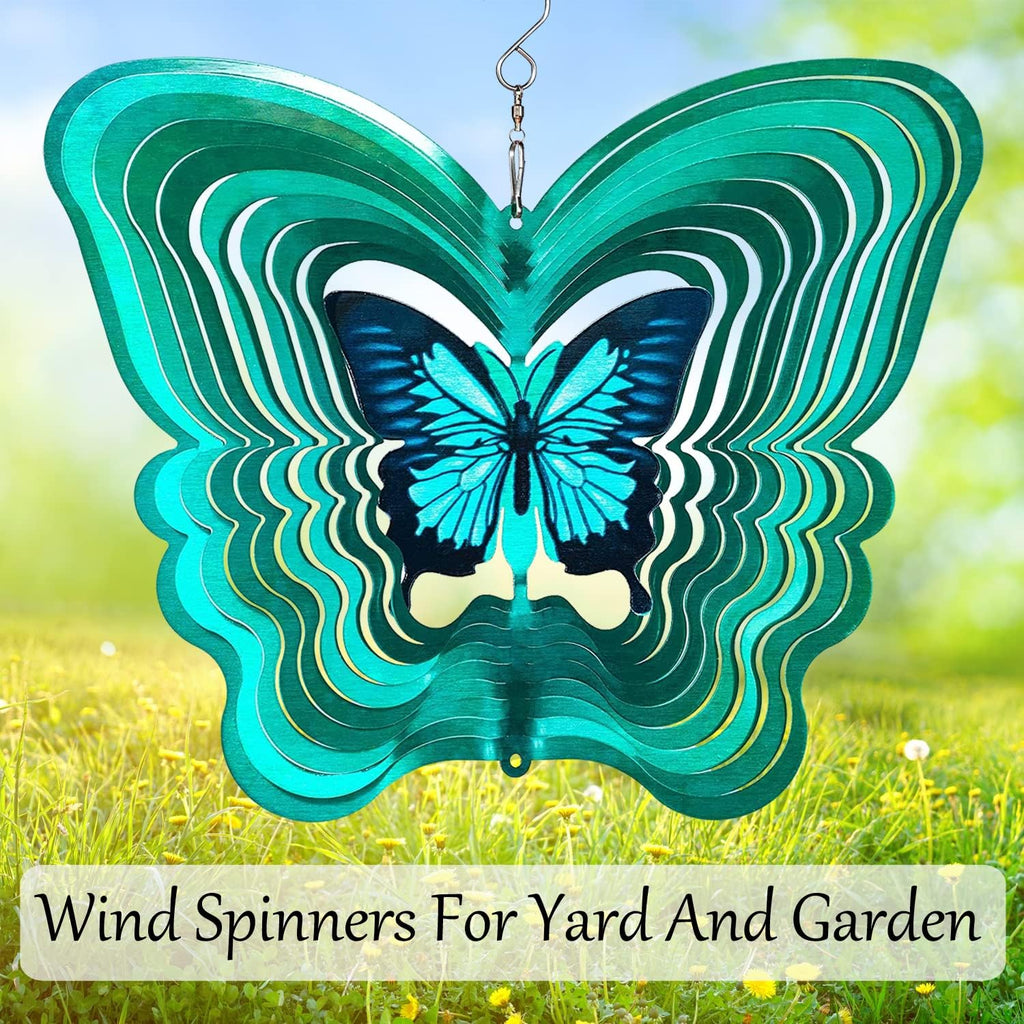 ISEO Butterfly Wind Spinner for Yard and Garden, Hanging Outdoor Decor, Yard Art, Porch and Patio Decorations, Metal Wind Spinners Outdoor, Weather Resistant, 12”