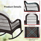 Tangkula Outdoor Wicker Rocking Chair, Patio Rattan Rocker with Seat Back Cushions & Waist Pillow, Sturdy Metal Frame, Mix Brown Outdoor Rocker for Balcony, Porch, Backyard