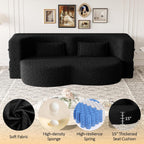 CAPCAEK Folding Sofa Bed,15" Full Size Couch for Living Room, Teddy Fabric Foam-Filled, Convertible Loveseat Sleeper Sofa Bed (Black-Teddy)
