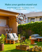 Solar Wind Spinner, Outdoor Metal Wind Spinners with Light, Windmill Decor for Yard Garden, Ideal Gifts for Birthday, Housewarming, Mother's Day, Christmas (13" W x 74" H)