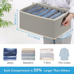 6 Pcs Large Size Wardrobe Clothes Organizers 6 Grids for Pants, Jeans, Sweater, T-shirt, Thin Coat, Dress Stackable Closet Drawer Organizer Storage Bin Container with Sturdy Handles, Grey