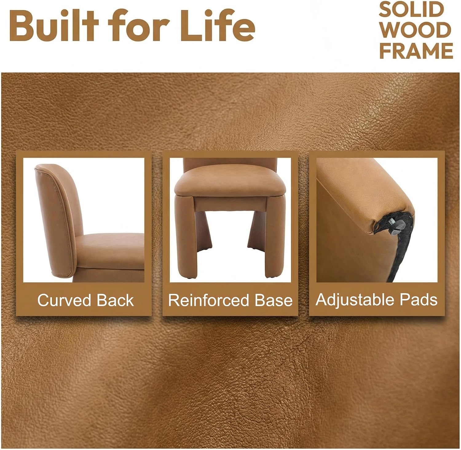 Hyfirm Modern Upholstered Dining Chairs Set of 4, Faux Leather Accent Side Dining Chairs Armless Kitchen Chairs with Curved Back Parsons Chairs for Kitchen Dining Room Living Room, Brown