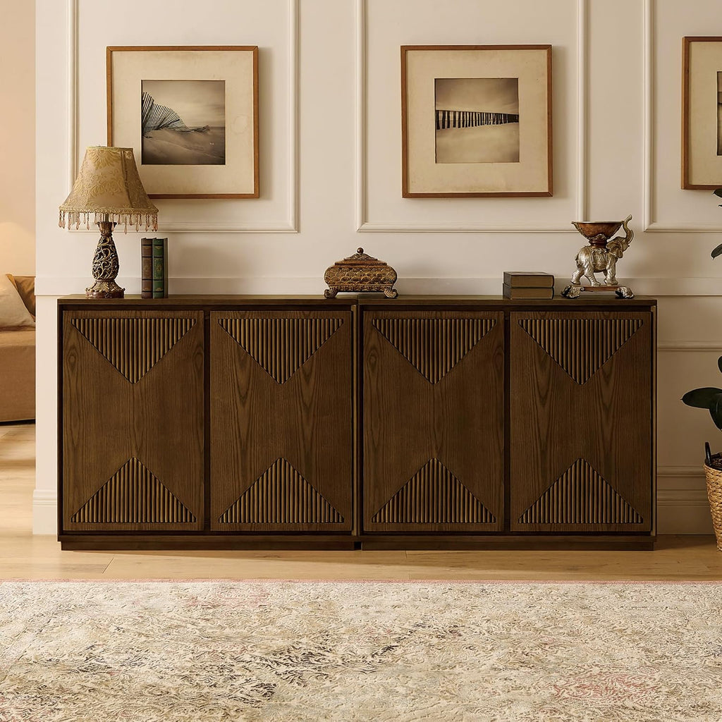 LKTART Mid Century Modern Sideboard Buffet Storage Cabinet with Doors and Shelves,Wood Coffee Bar Storage Cabinets for Kitchen, Dining Room, Living Room-Brown Walnut