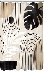 Glawry Boho Mid Century Shower Curtain Narrow Small Stall Abstract Modern Tropical Palm Leaf Minimalist Arch Bathroom Black Brown 48Wx72L Inches Bath Accessories Art Home Decor Fabric 7 Pack Hook