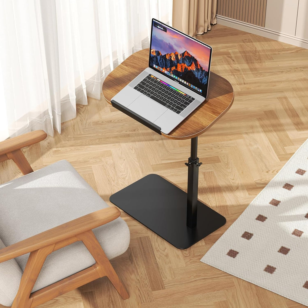 Solid Wood C Shaped Side Table for Sofa/Bed, Adjustable Height C Shaped End Table Metal Base, 360°Swivel/Flip Top Couch Tables That Slide Under, Small Spaces Laptop Stand Coffee Table (Wood)