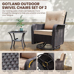 Gotland Outdoor Swivel Chairs Set of 2, 3 Pieces Patio Furniture Set with Thick Cushion, Wicker Rocking Patio Chairs Set of 2, Patio Bistro Set with Double-Layer Coffee Table for Balcony Porch Khaki