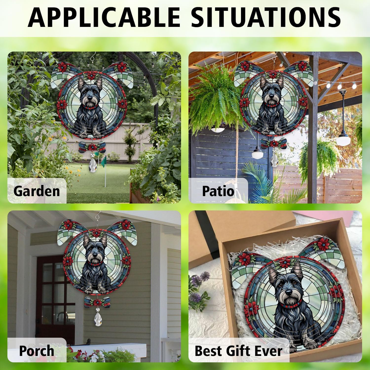 Scottish Terrier Dog Ears Wind Spinner, Scottish Terrier Wind Spinner Hanging for Yard and Garden V02