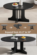 Henf 5 Piece Round Extendable Dining Table Set for 4, 43"-59" Wood Oval Expanding Kitchen Table with 4 Chairs, Space Saving Extendable Dining Room Tables with Pedestal Base (Black & Gray)