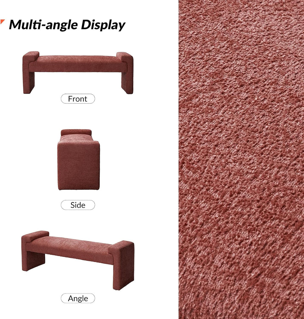 58.5" End of Bed Bedroom Bench, Elegant Fabric Upholstered Footstool for Dining Room & Entryway, Sturdy Legs with Floor Pads Footrest Ottoman, Rosewood