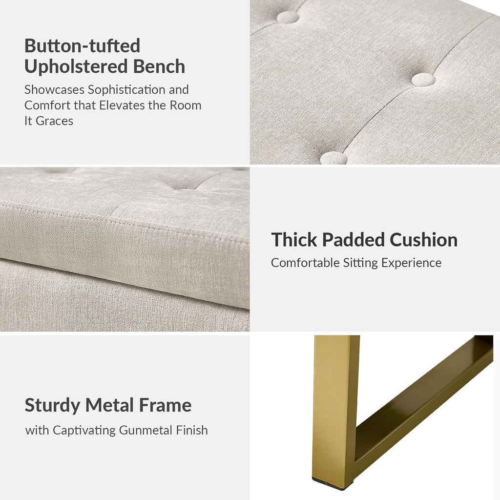 Modern Storage Ottoman Bench with Gold Metal Legs Upholstered Footrest End-of-Bed Bench with Hidden Storage, Hallway and Entryway Beige