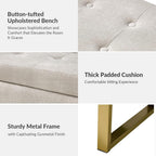 Modern Storage Ottoman Bench with Gold Metal Legs Upholstered Footrest End-of-Bed Bench with Hidden Storage, Hallway and Entryway Beige
