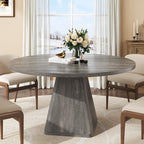ONBRILL 47 Inch Round Dining Table for 4-6,Square Pedestal Base,Grey | Circle Kitchen Table with Thickened Tabletop, Modern Dining Room Tables, Dinner Tables for Kitchen Small Space (Table Only)