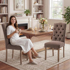 Tufted Upholstered Parsons Dining Chair Set Fabric Diner Accent Stylish Modern Kitchen Living Room with Button Sturdy Solid Wood Legs, 4-Pack