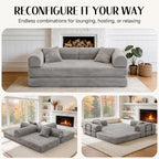 79'' Convertible Sofa Bed, Couch-in-a-Box, Corduroy Floor Futon Loveseat Sleeper, 26'' Deep Seat, Removable Machine-Wash Covers, No Assembly, 2 Pillows, Light Grey