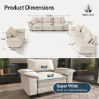 HERA'S HOUSE 3 Pieces Modular Sectional Couch Set with Armchair Loveseat | Modern 6-Seater Cloud Sofa Set , White, Wider Armrest, Comfy Deep Seat, Soft Chenille Furniture Set for Living Room