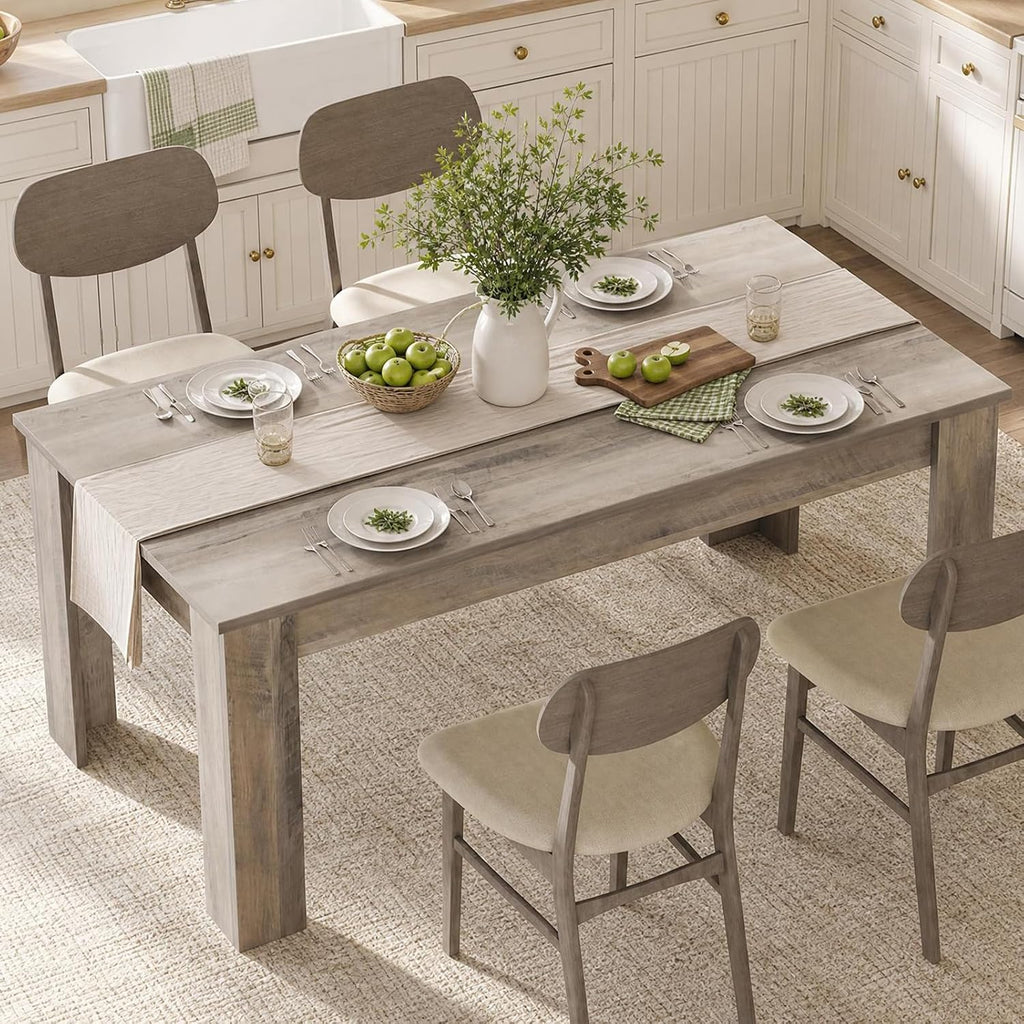 CABIHOME 63" Rectangular Dining Table for 4-6, Farmhouse Large Kitchen Table, Sturdy Frame, 4 Triangular Stable Legs, Thickened Tabletop, Ideal for Apartment, Dining Room, Small Space, Retro Gray