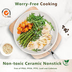8 Inch Nonstick Ceramic Frying Pan, Tri-Ply Stainless Steel Skillet with Stay-Cool Handle, PFAS/PFOA/PTFE Free, No Seasoning Required, High Heat & Induction Safe, Dishwasher/Oven Safe