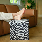 Luxe Faux Fur Storage Ottoman, Zebra Black/White, 15 x 15 x 15 in | Engineered Wood, Tool-Free Assembly, Modern Style, Seat And Footrest