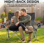 Huskfirm Low Camping Chair Lightweight Double Camping Chair Heavy Duty 2 Person Camping Chair with Cup Holders Padded High Back Camping Loveseat Supports 500 LBS-Grey