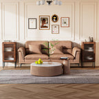 BVIUNTWO Set of 2 End Table, Farmhouse Sofa Table with Glass Door, Side Tables for Living Room, Bedroom, Brown
