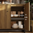 Rustic Storage Cabinet, Modern Farmhouse Set of 2 Buffet Accent Cabinet with 4-Door Design with Metal Frame Base for Dinnig Room Living Room Entryway,Brown Oak