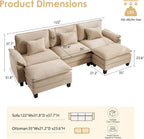 URRED Oversized Modular Sectional Sofa，Solid Khaki：122" U Shaped | Modern Comfy Cloud Couch with Movable Ottoman and Pillow, Deep Seat Couches for Living Room, Bedroom or Apartment
