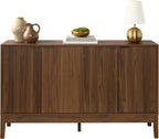 Best Choice Products 55" Modern 4-Door Sideboard Storage Cabinet, Buffet, Media Cabinet, Cupboard, Entryway Accent Table, Bookcase w/Reed Panels and Adjustable Shelves – Walnut