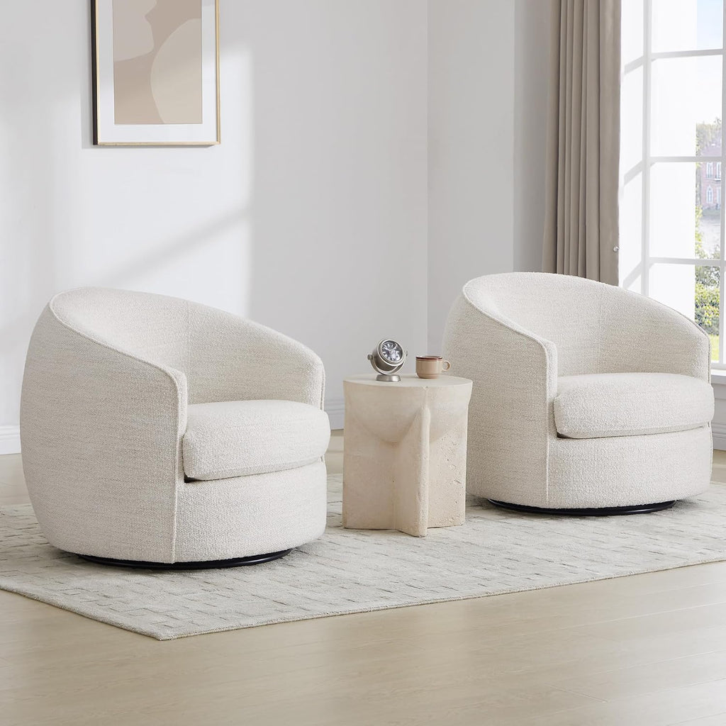 CHITA Barrel Swivel Accent Chair, FSC Wood Frame, Fully Assembled, Cream | Modern Armchair with FSC Certified Wood Frame, Living Room Chair for bedroom & office, 31.5"Dx32.3"Wx28.7"H, 350 Lbs Capacity