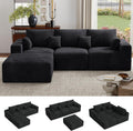 113" L-Shaped Couch, Modern Modular Sectional Sofa with Deep Seat, Convertible Corduroy Cloud Couches for Living Room,Black,1 PCS