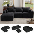 113" L-Shaped Couch, Modern Modular Sectional Sofa with Deep Seat, Convertible Corduroy Cloud Couches for Living Room,Black,1 PCS