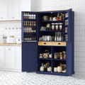 71.3'' Tall Wood Kitchen Pantry, Farmhouse Food Pantry Cabinet with 8 Door Shelves / 2 Drawers, Freestanding Large Cupboard with Adjustable Shelves for Kitchen Dining Room, Blue