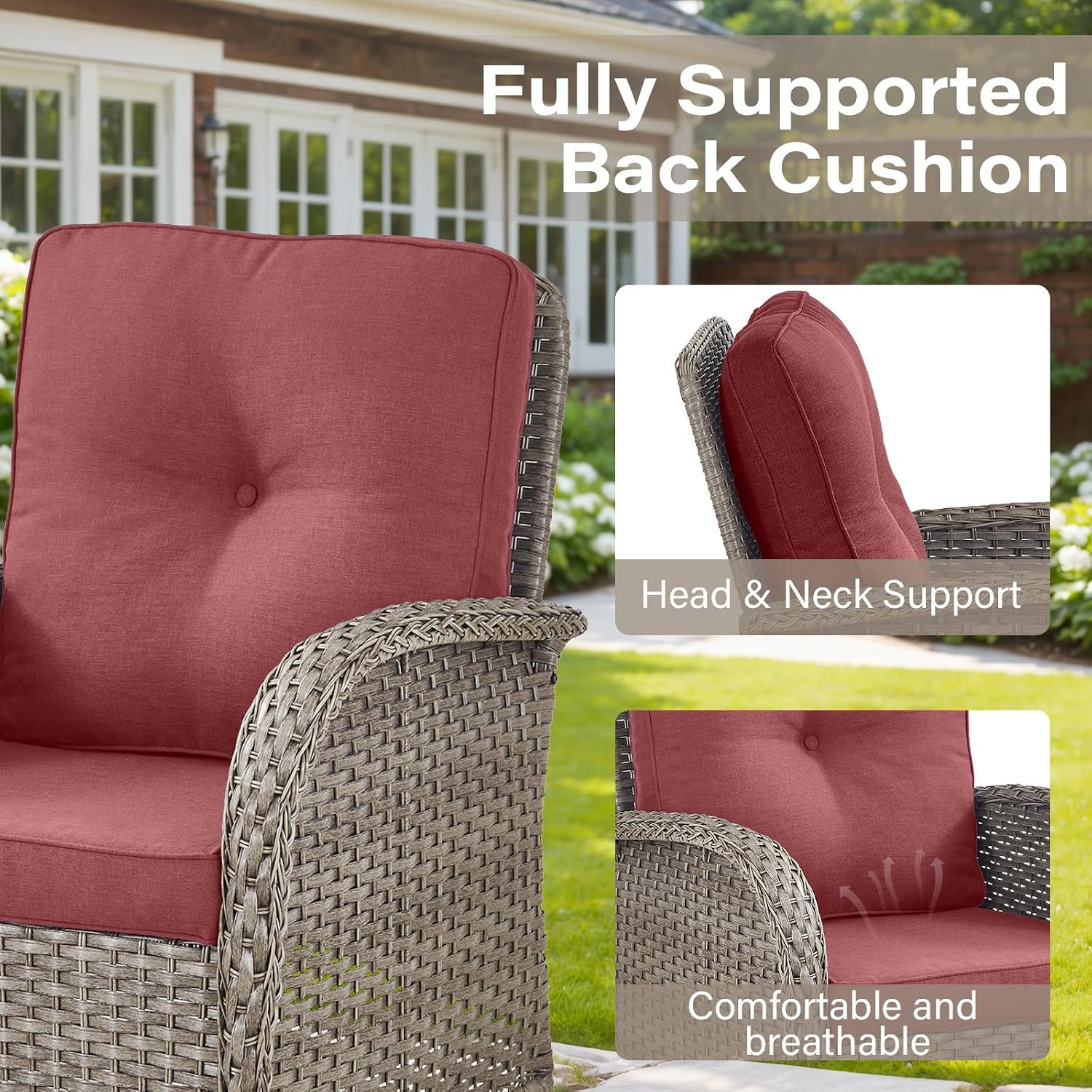 Belord Outdoor Glider Bench Patio Loveseat - 500 Lbs Weight Capacity 2 Seater Wicker Sofa, Small Porch Glider Furniture All Weather Rattan Couch with Removble Cushion for Balcony Deck Backyard, Gray
