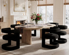 Black Barrel Dining Chairs Set of 6, Modern Boucle Upholstered Dining Room Chairs with Open Back & Sled Base, No Assembly Kitchen Arm Chairs, Comfy Accent Makeup Vanity Chair for Living Room Bedroom