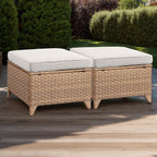 Rilyson Luxury Outdoor Wicker Patio Ottomans Set of 2, 250 lbs Capacity Rattan Large Ottomans for Patio Footrest Set 22.8in*22.8in*14in with 3.5in Thick Cushion (Yellow/Beige)