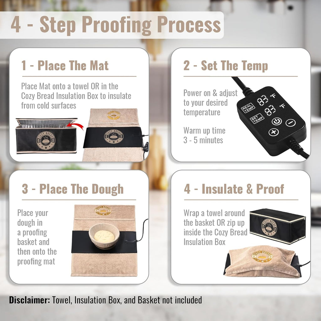 Cozy Bread® Sourdough Bread Proofing Mat for Home Bakers | USA Brand | Thermostat Controlled Bread Proofer (10" x 21") | Dough Riser Heating Mat
