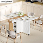 Folding Dining Table with 6 Wheels, Drop Leaf Tables for Small Spaces, Foldable Dining Table with 2-Layer Storage Rack, Kitchen Table with Drawer (White and Oak)