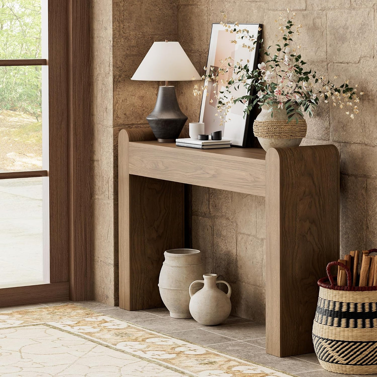 Lulive Arc Entryway Table, 47 Inch Curved Console Table for Hallway | Rounded edges and fluted texture soften narrow spaces; 11.8"D profile fits entryway, hallway, living room or behind sofa.