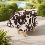 Modern Footstool, Cow-Shaped Ottoman with Birch Legs Cute Velvet Foot Rest for Couch Sofa, Artsy Animal Print Foot Stool for Living Room, Bedroom, Porch, Garden, Balcony Decor (Brown + White）