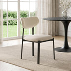 Dining Chairs, Modern Upholstered Fabric Kitchen Chairs | Textured Fabric, Curved Back, Upholstered Seat, Metal Frame, Dining Room, Kitchen, Breakfast Nook, Restaurant, White