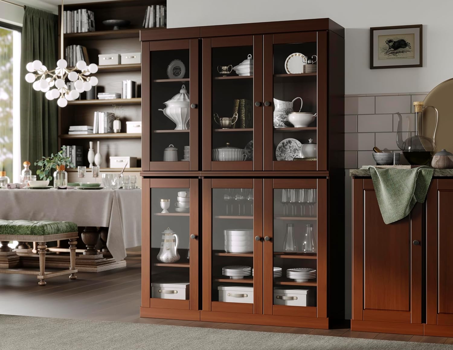 Palace Imports 100% Solid Wood 48.5" Pantry China Cabinet with Clear Glass Doors and Adjustable Shelves (Mocha)